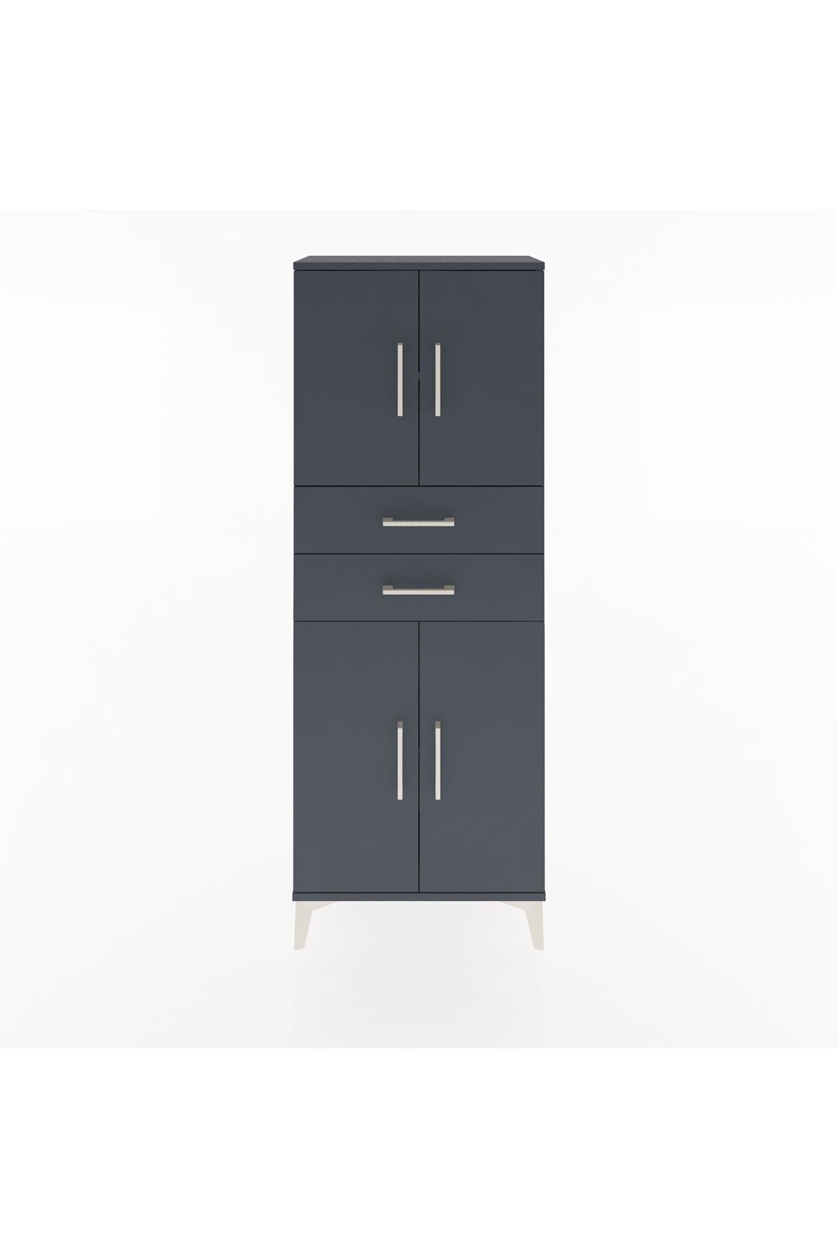 Arges Dolap 3 Raflı 2 Çekmeceli 4 Kapaklı 60x30x163 Antrasit-Antrasit