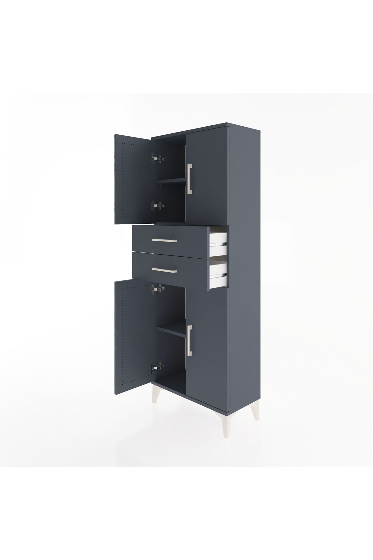 Arges Dolap 3 Raflı 2 Çekmeceli 4 Kapaklı 60x30x163 Antrasit-Antrasit