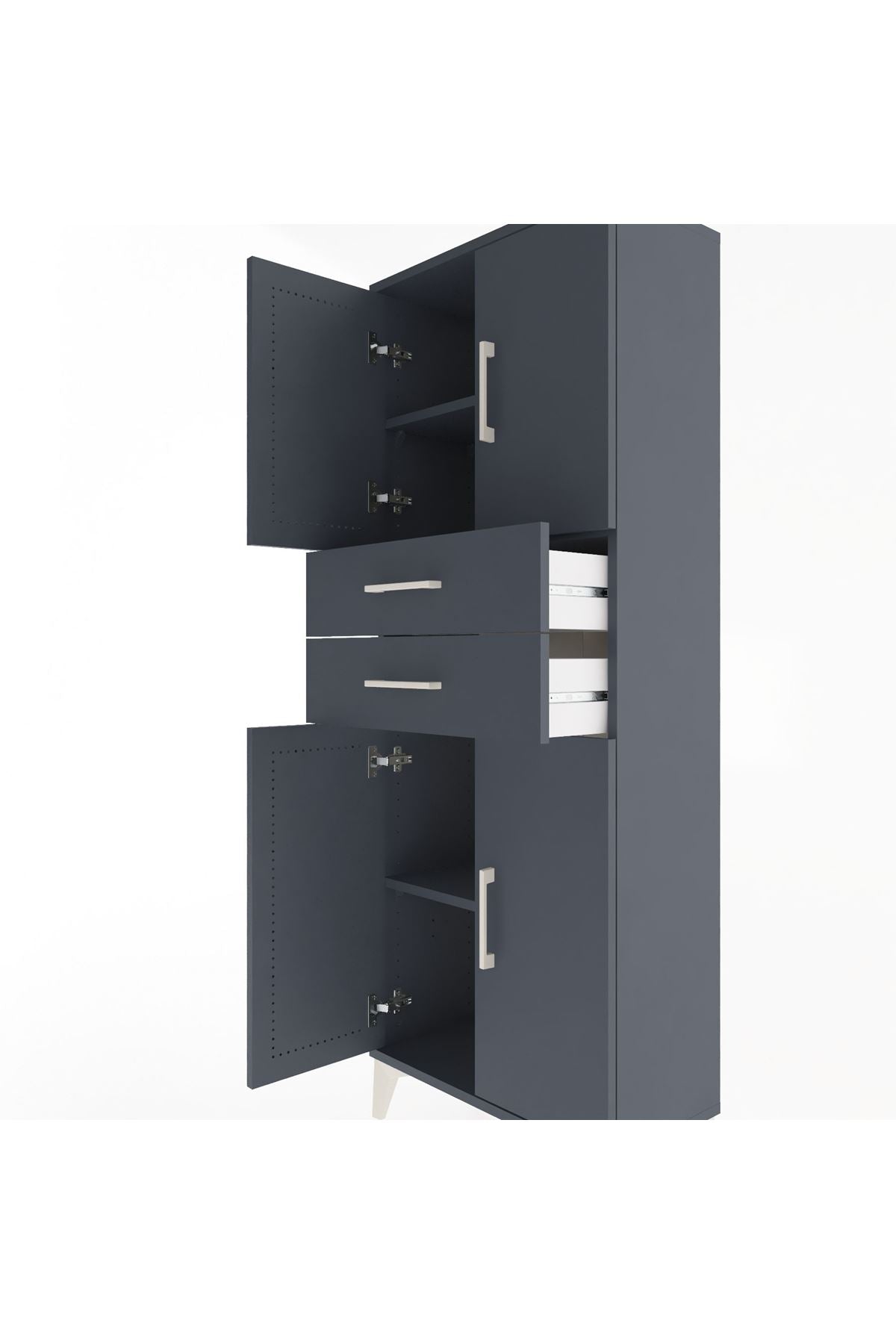 Arges Dolap 3 Raflı 2 Çekmeceli 4 Kapaklı 60x30x163 Antrasit-Antrasit