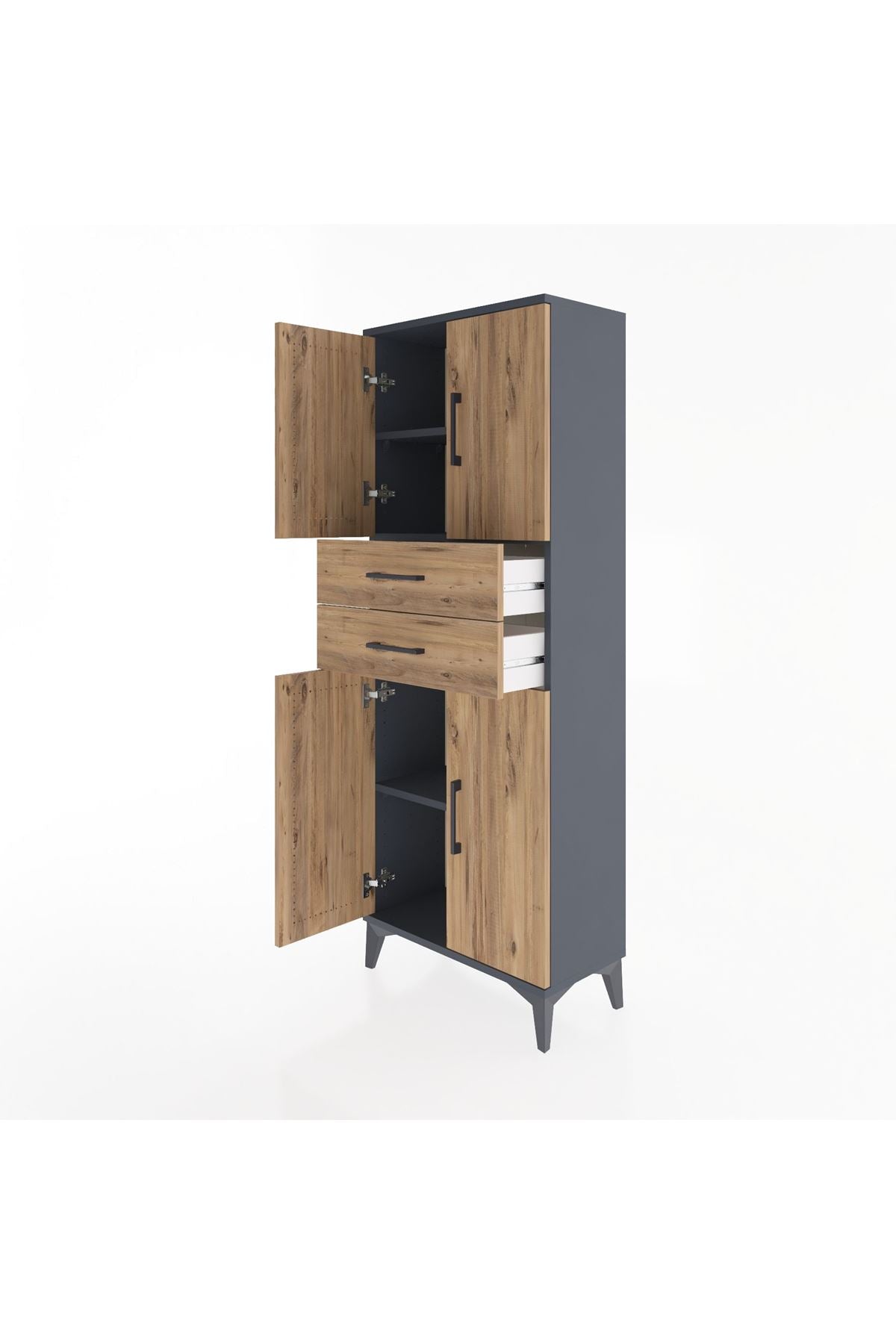 Arges Dolap 3 Raflı 2 Çekmeceli 4 Kapaklı 60x30x163 Antrasit-Çam