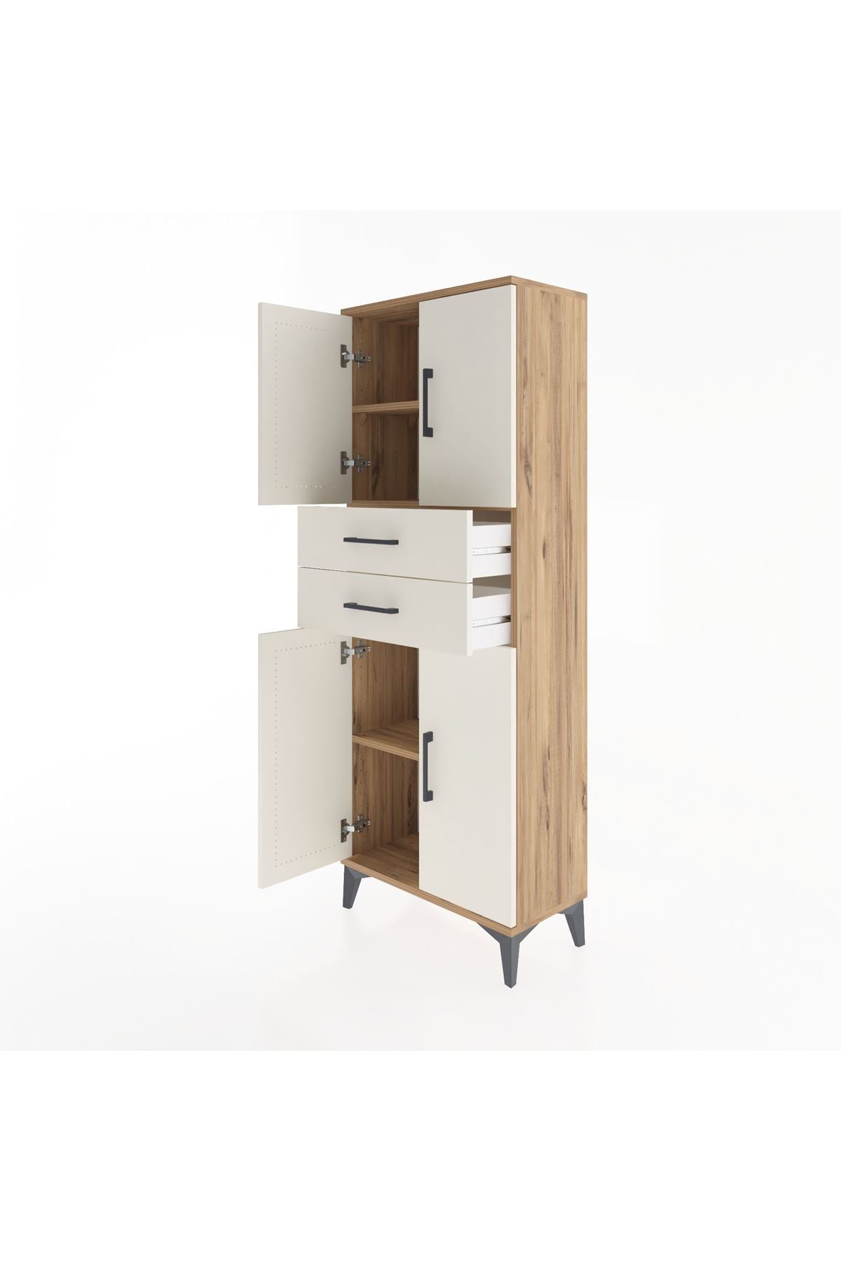Arges Dolap 3 Raflı 2 Çekmeceli 4 Kapaklı 60x30x163 Çam-Aytaşı