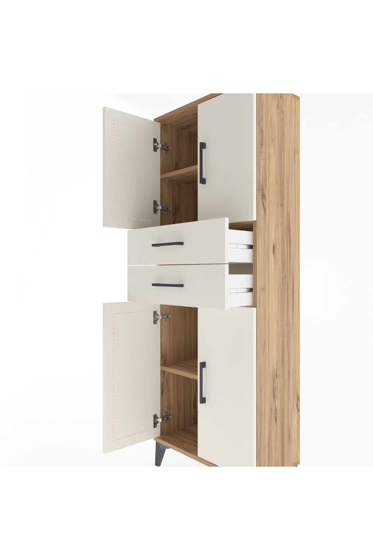 Arges Dolap 3 Raflı 2 Çekmeceli 4 Kapaklı 60x30x163 Çam-Aytaşı