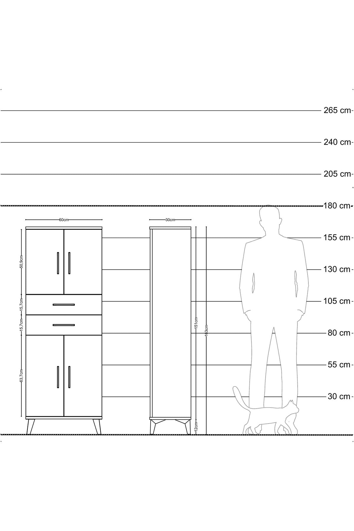Arges Dolap 3 Raflı 2 Çekmeceli 4 Kapaklı 60x30x163 Çam-Aytaşı