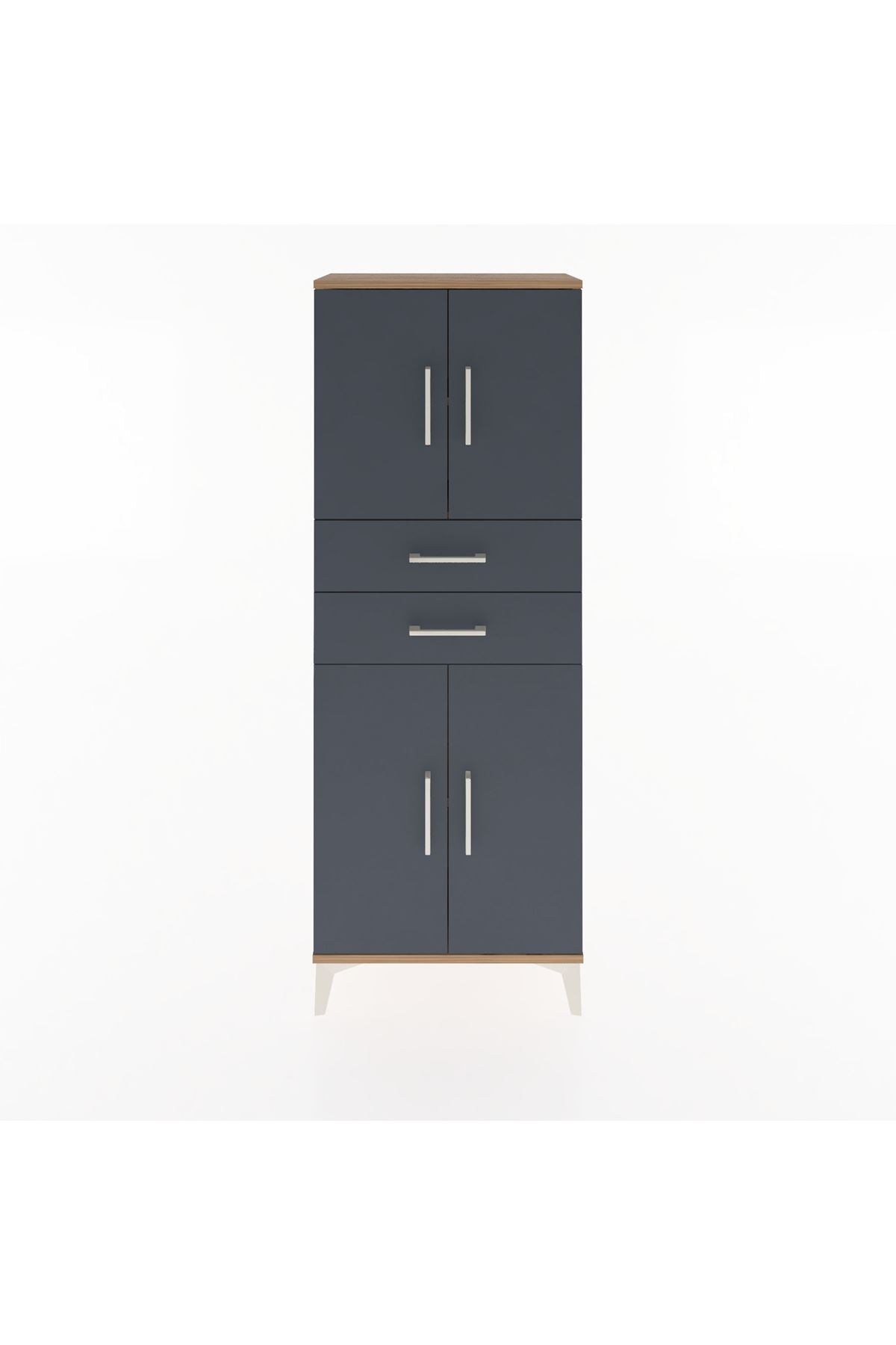 Arges Dolap 3 Raflı 2 Çekmeceli 4 Kapaklı 60x30x163 Çam-Antrasit