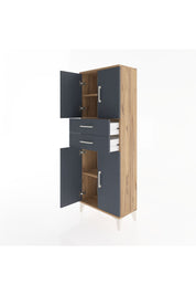 Arges Dolap 3 Raflı 2 Çekmeceli 4 Kapaklı 60x30x163 Çam-Antrasit