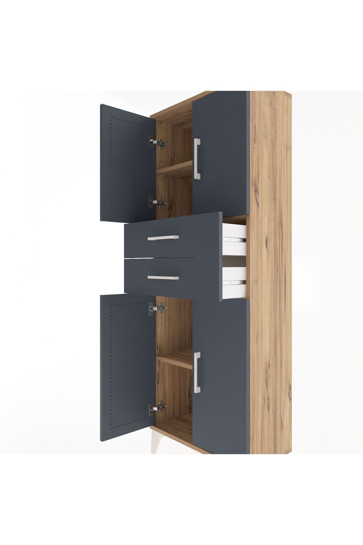 Arges Dolap 3 Raflı 2 Çekmeceli 4 Kapaklı 60x30x163 Çam-Antrasit