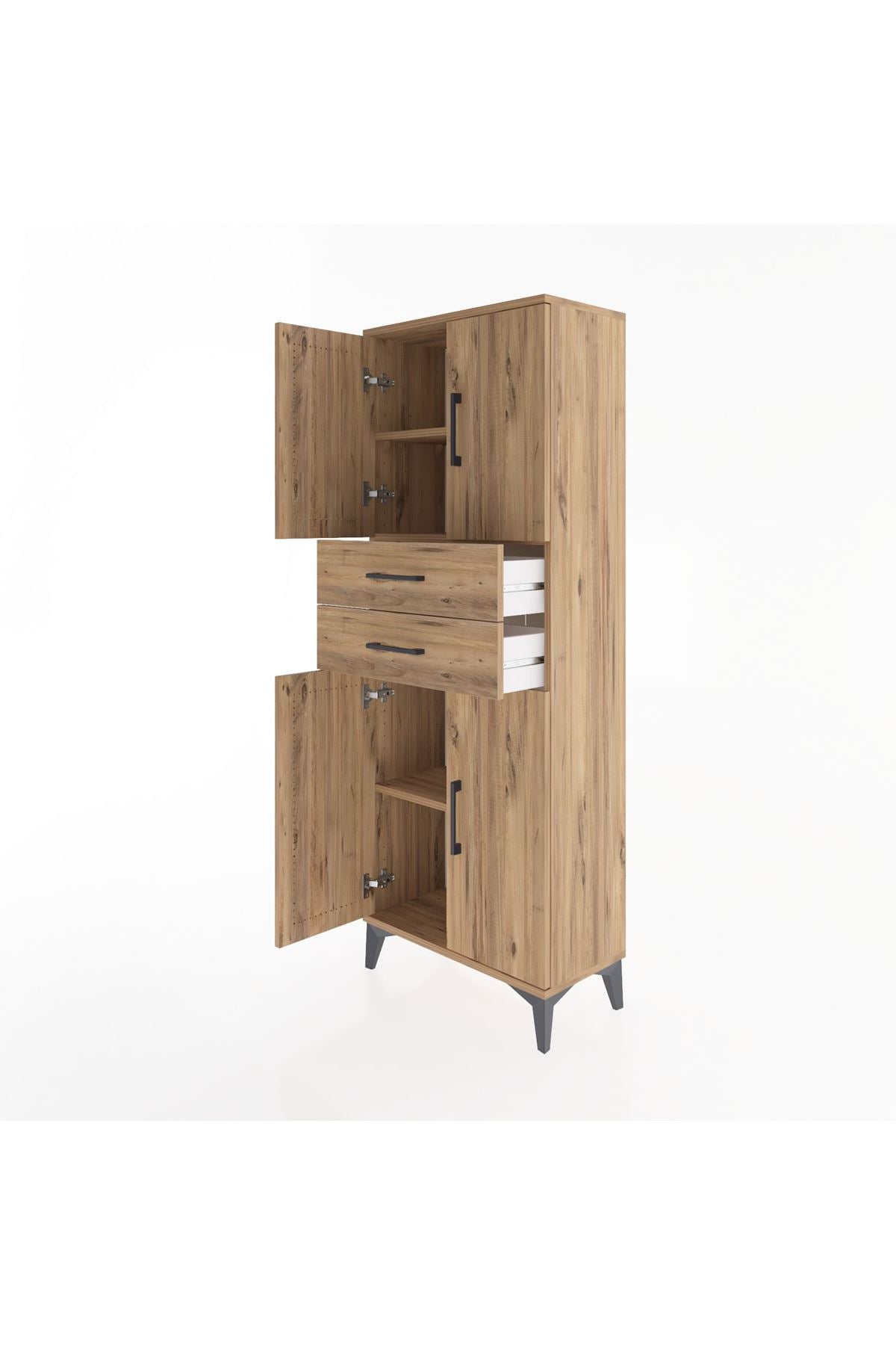 Arges Dolap 3 Raflı 2 Çekmeceli 4 Kapaklı 60x30x163 Çam-Çam