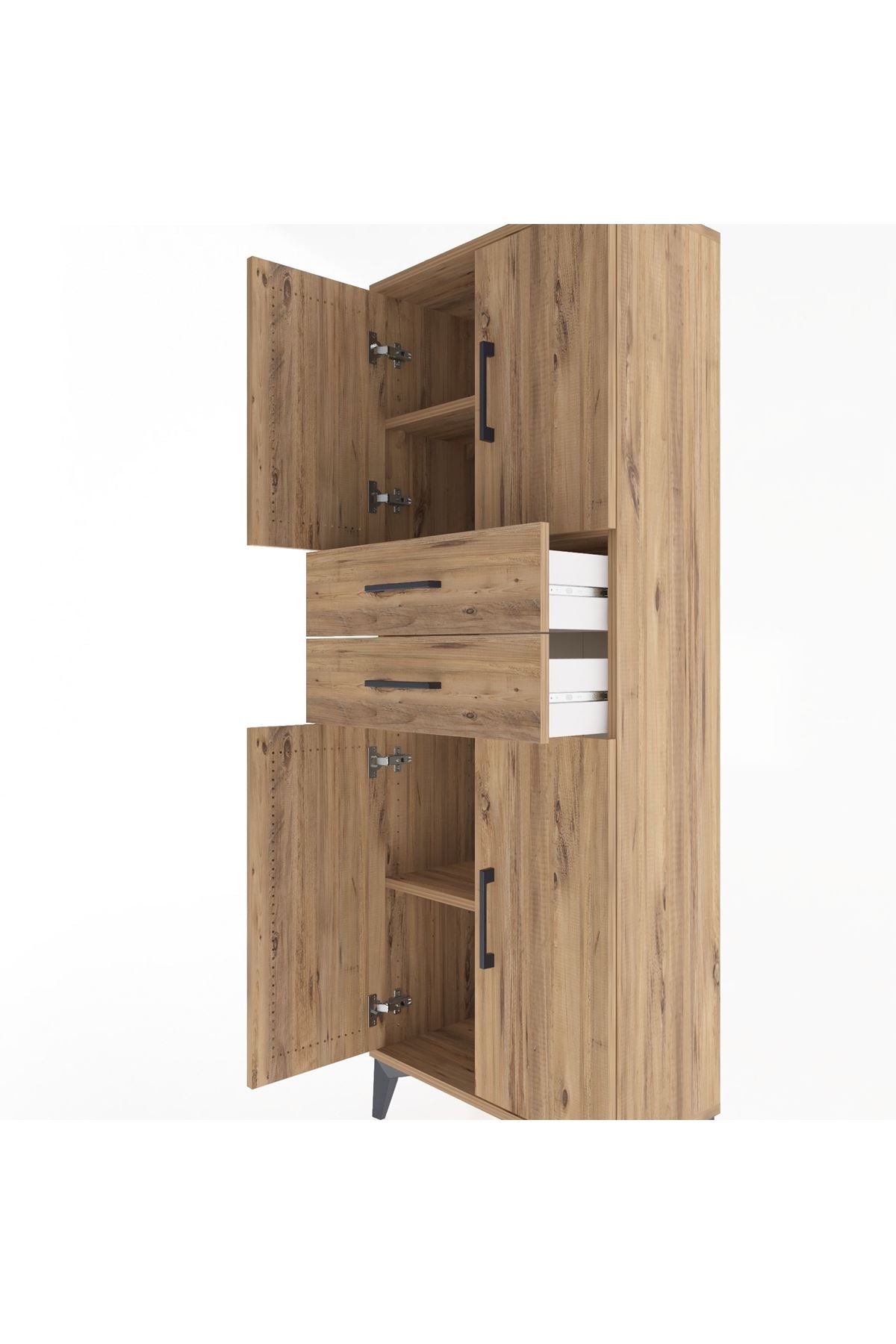 Arges Dolap 3 Raflı 2 Çekmeceli 4 Kapaklı 60x30x163 Çam-Çam