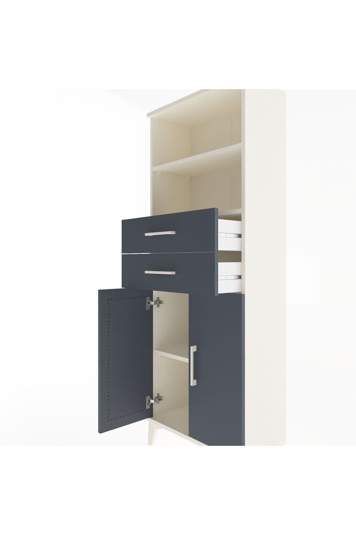 Arges Dolap 3 Raflı 2 Çekmeceli 2 Kapaklı 60x30x163 Aytaşı-Antrasit