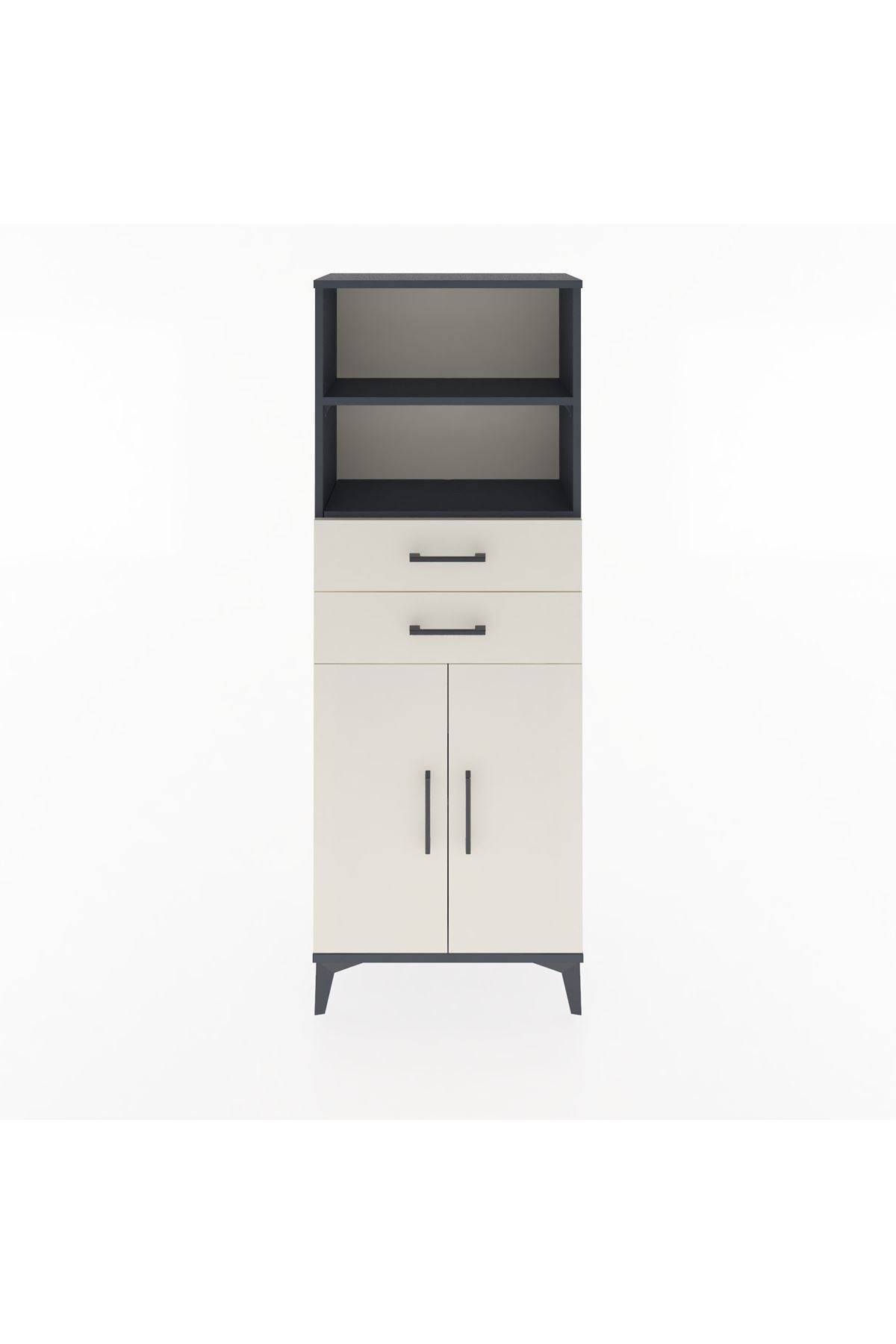 Arges Dolap 3 Raflı 2 Çekmeceli 2 Kapaklı 60x30x163 Antrasit-Aytaşı