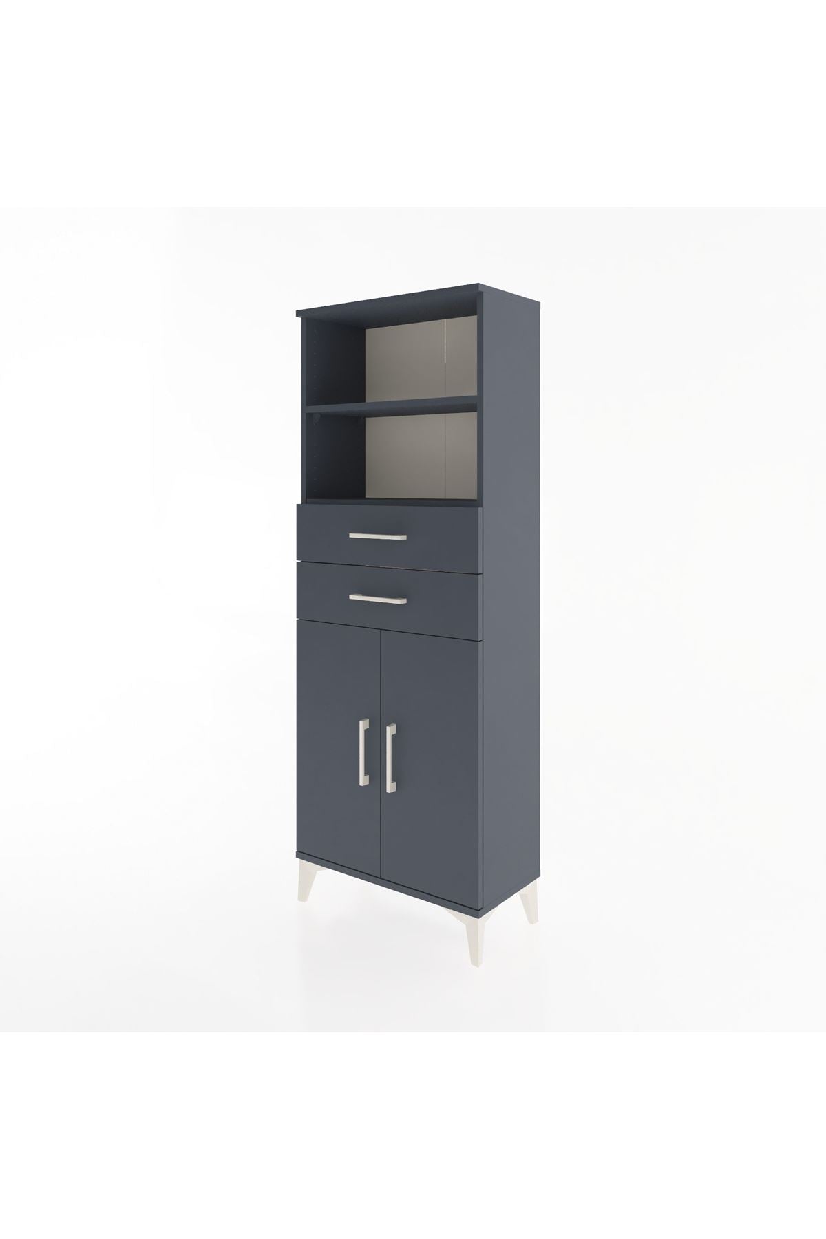 Arges Dolap 3 Raflı 2 Çekmeceli 2 Kapaklı 60x30x163 Antrasit-Antrasit