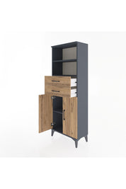 Arges Dolap 3 Raflı 2 Çekmeceli 2 Kapaklı 60x30x163 Antrasit-Çam