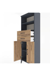 Arges Dolap 3 Raflı 2 Çekmeceli 2 Kapaklı 60x30x163 Antrasit-Çam