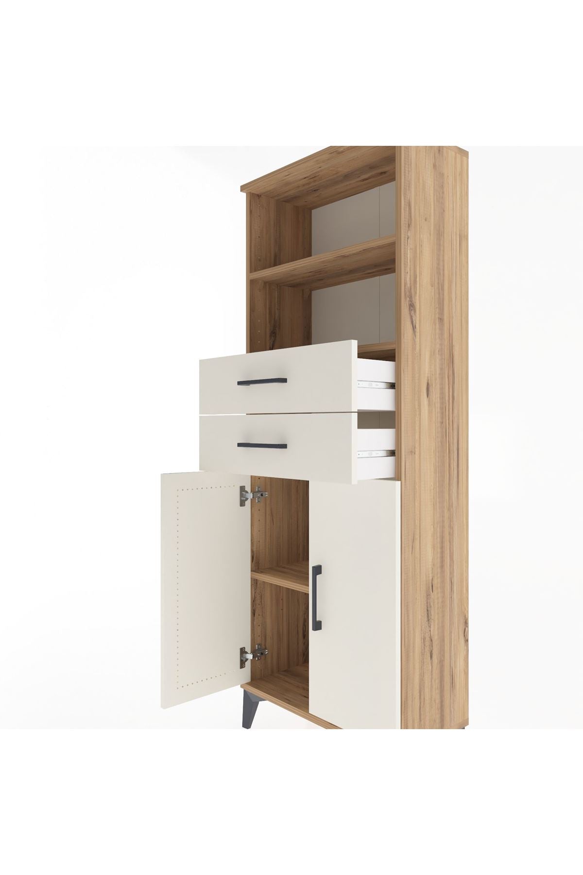 Arges Dolap 3 Raflı 2 Çekmeceli 2 Kapaklı 60x30x163 Çam-Aytaşı