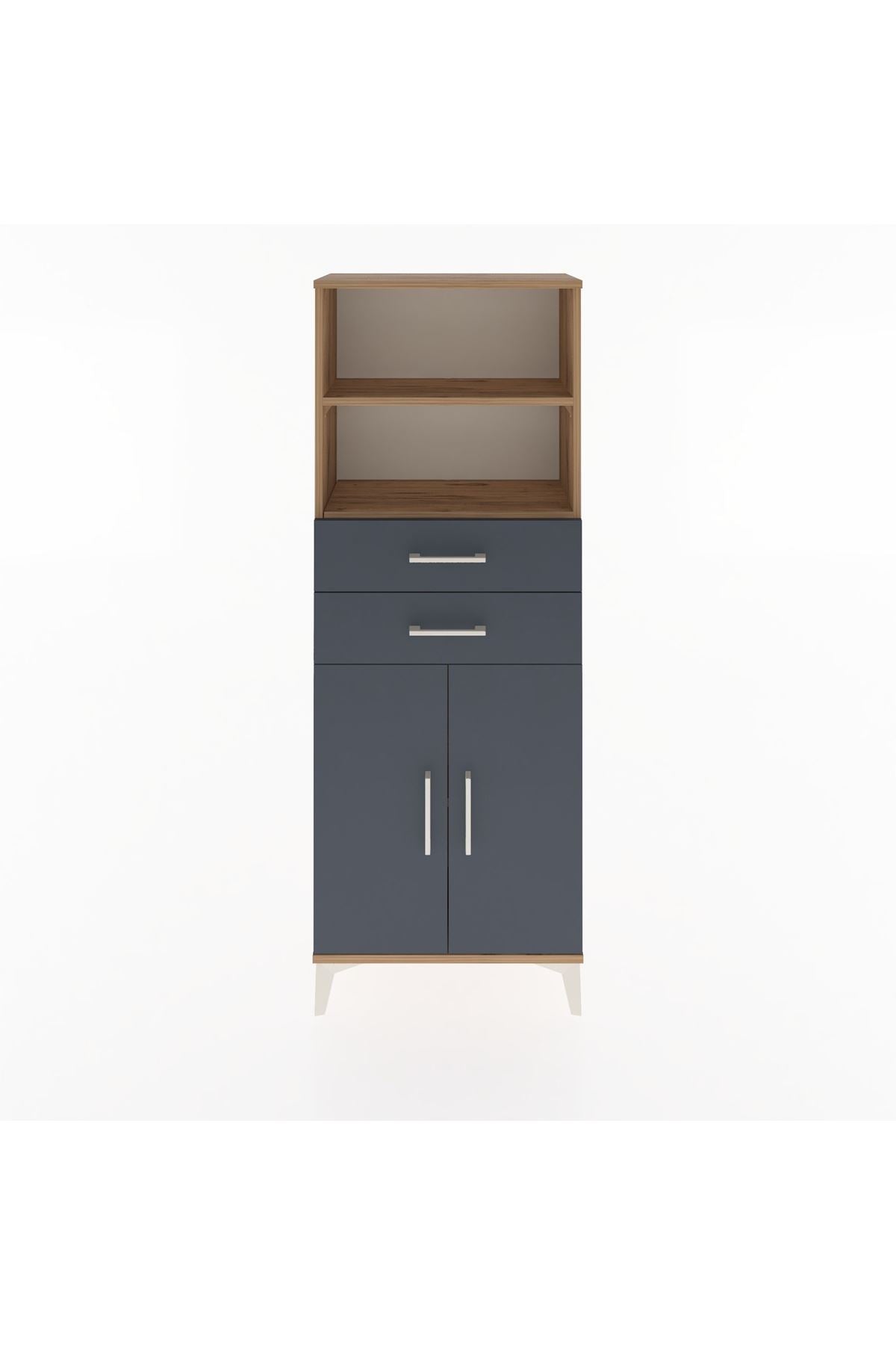 Arges Dolap 3 Raflı 2 Çekmeceli 2 Kapaklı 60x30x163 Çam-Antrasit