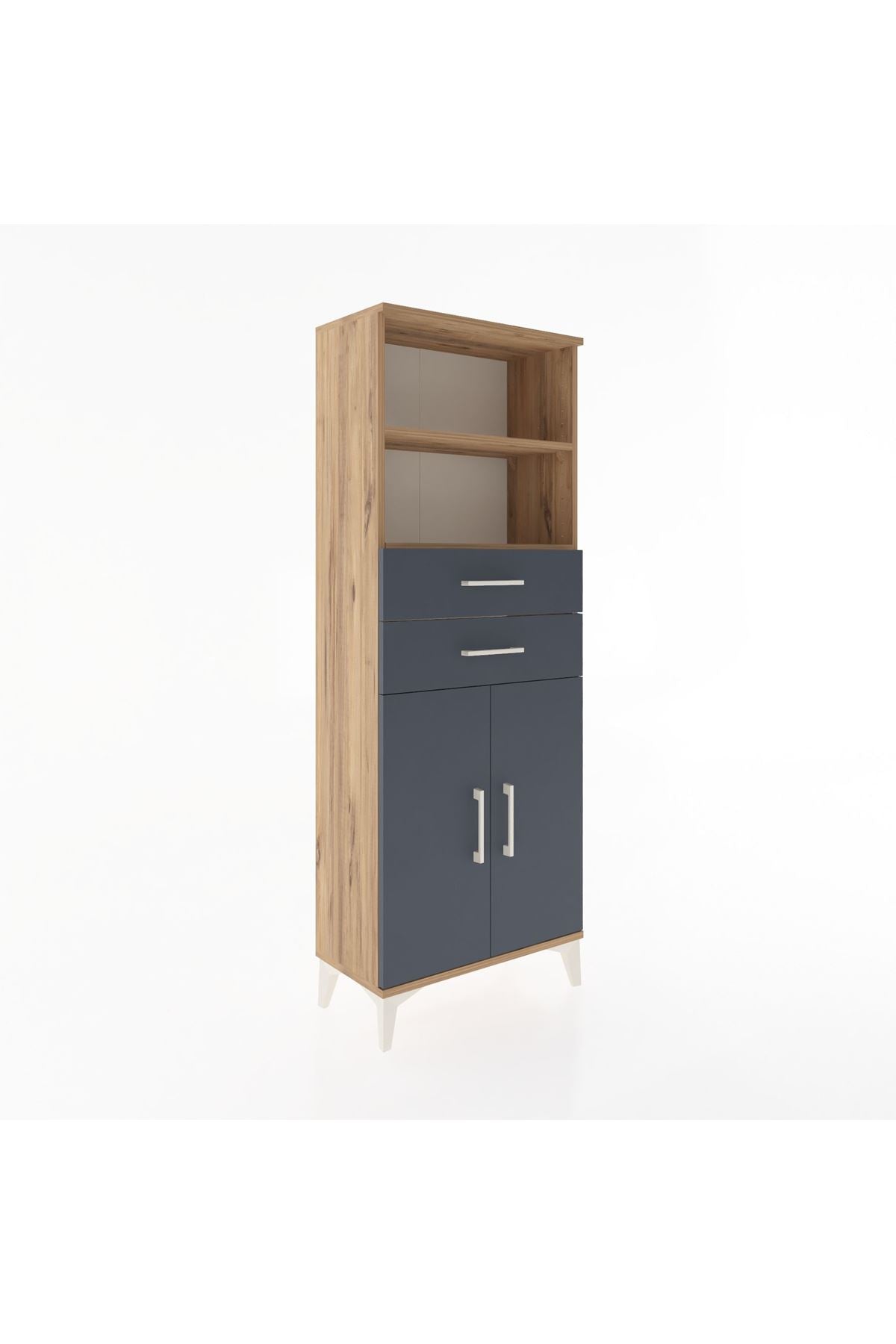 Arges Dolap 3 Raflı 2 Çekmeceli 2 Kapaklı 60x30x163 Çam-Antrasit