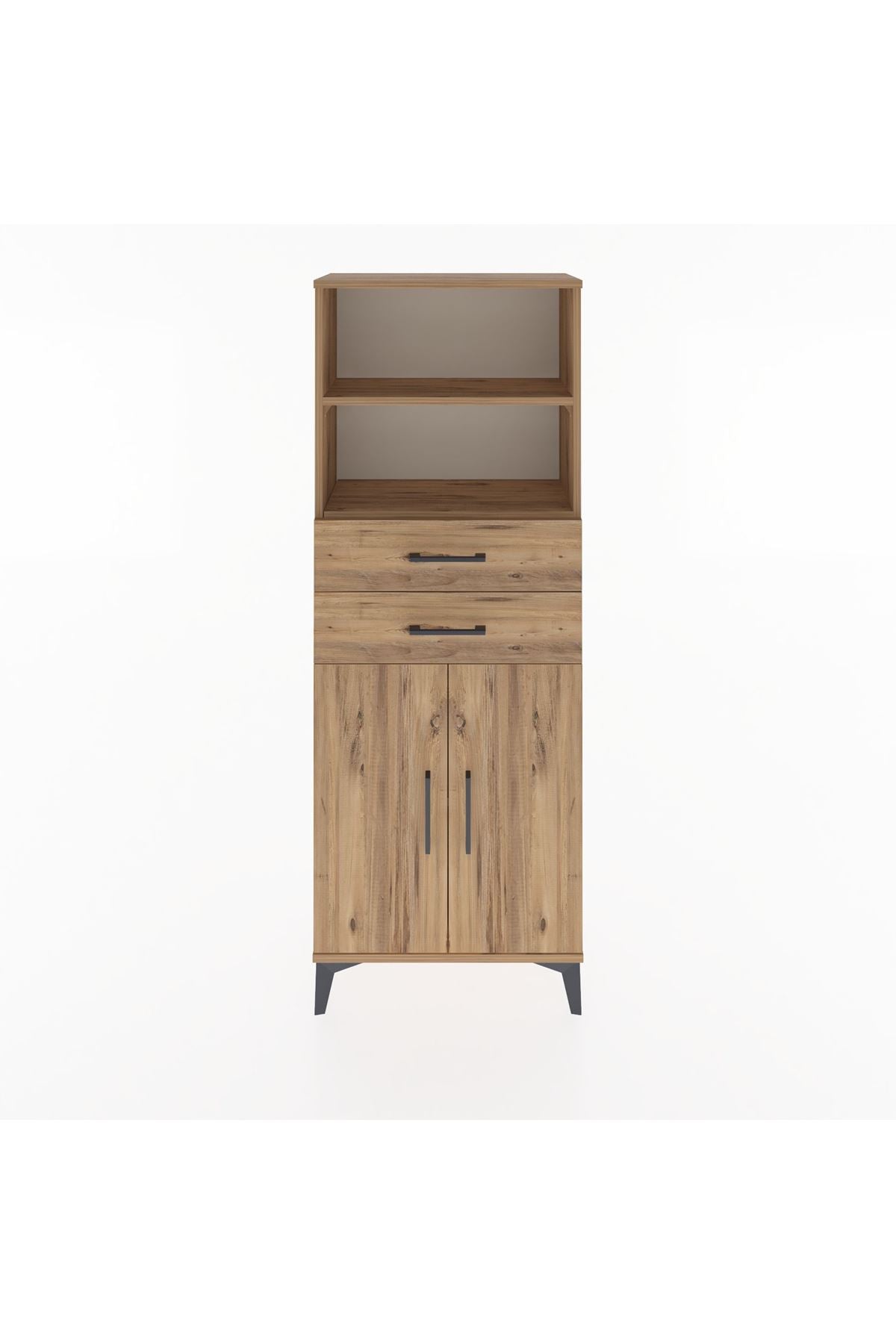 Arges Dolap 3 Raflı 2 Çekmeceli 2 Kapaklı 60x30x163 Çam-Çam