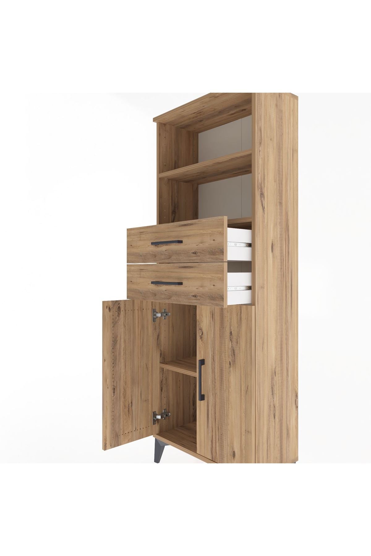 Arges Dolap 3 Raflı 2 Çekmeceli 2 Kapaklı 60x30x163 Çam-Çam