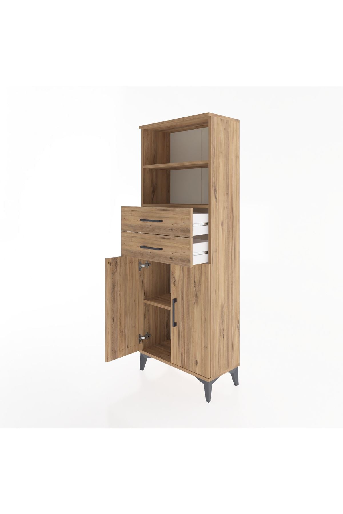 Arges Dolap 3 Raflı 2 Çekmeceli 2 Kapaklı 60x30x163 Çam-Çam