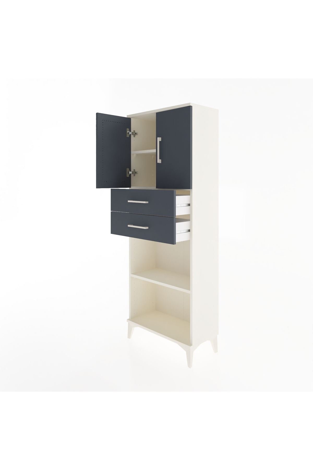 Arges Dolap 3 Raflı 2 Çekmeceli 2 Kapaklı 60x30x163 Aytaşı-Antrasit