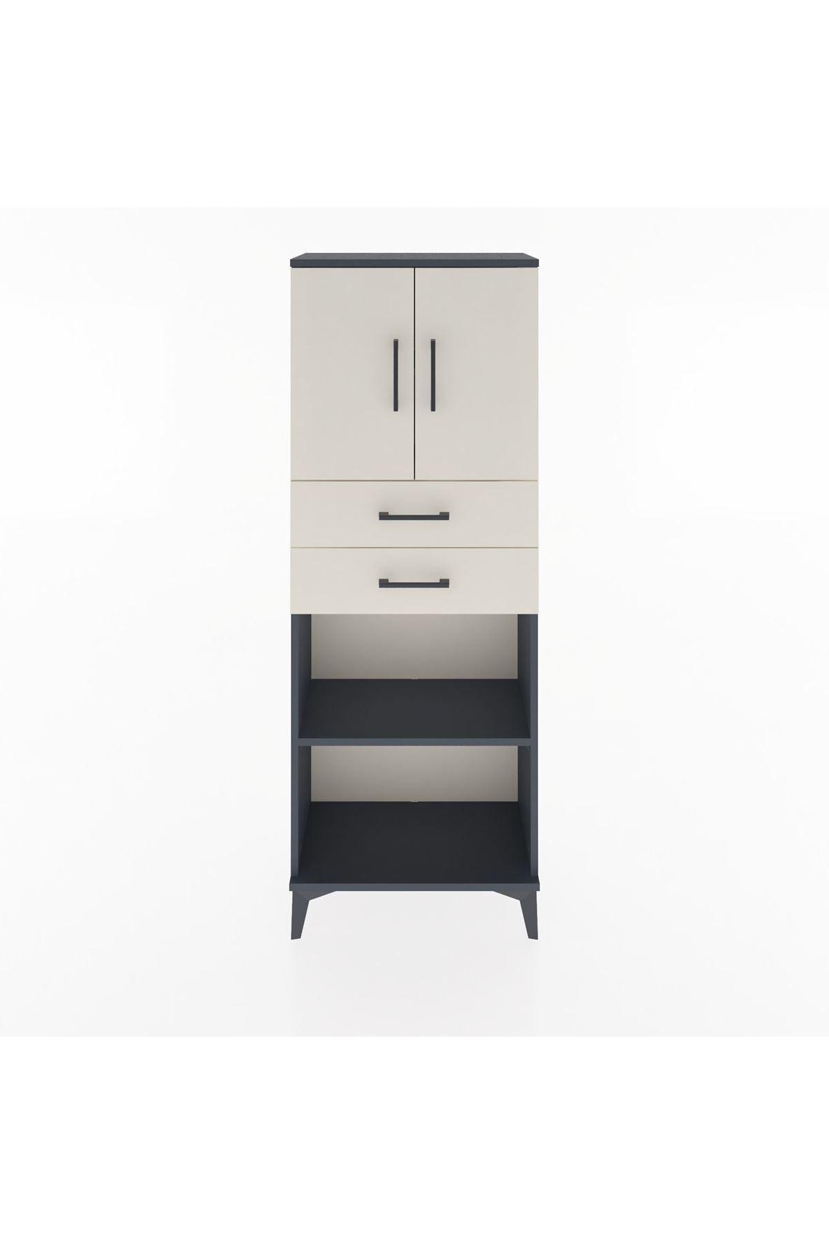 Arges Dolap 3 Raflı 2 Çekmeceli 2 Kapaklı 60x30x163 Antrasit-Aytaşı