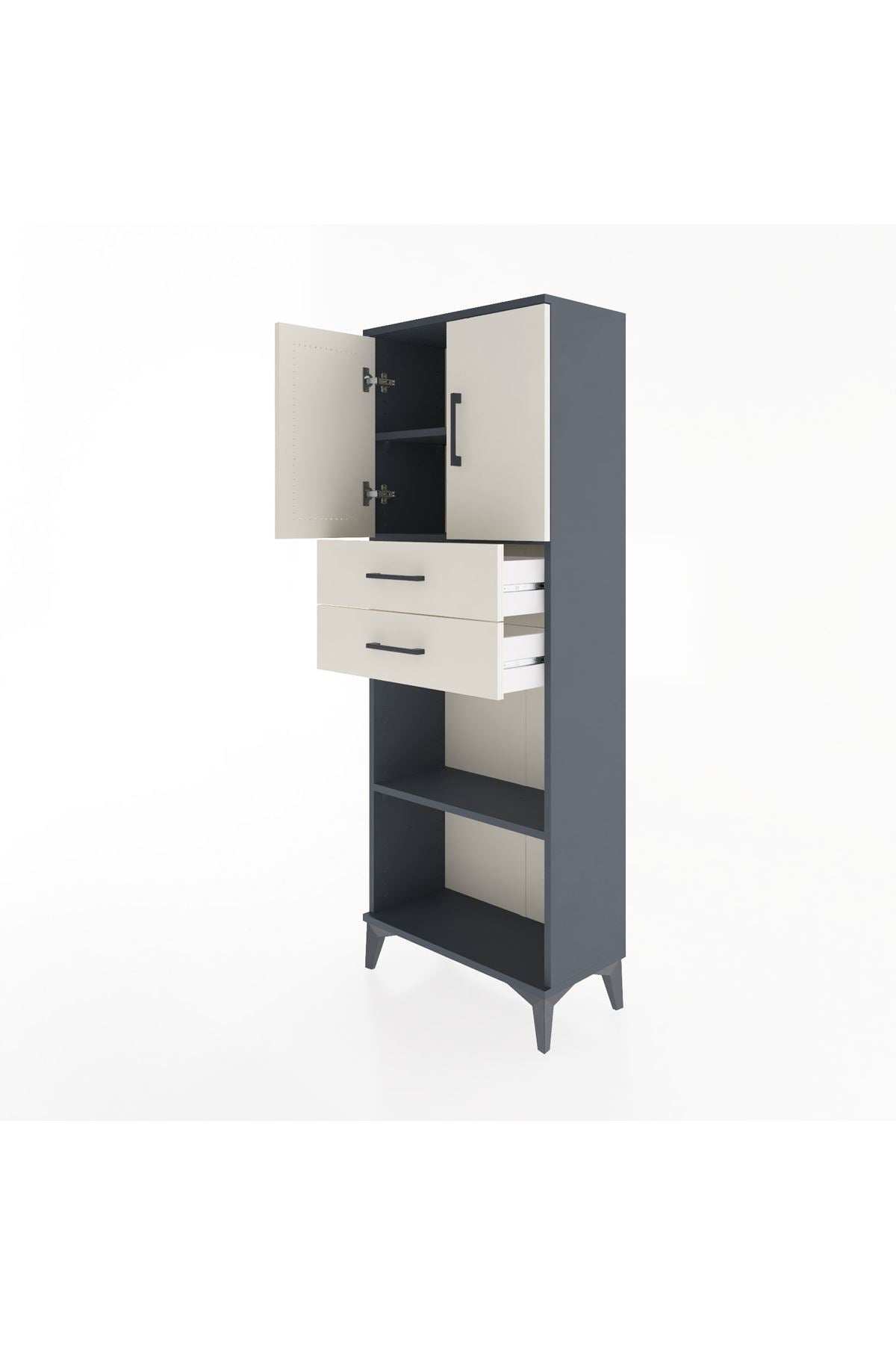 Arges Dolap 3 Raflı 2 Çekmeceli 2 Kapaklı 60x30x163 Antrasit-Aytaşı