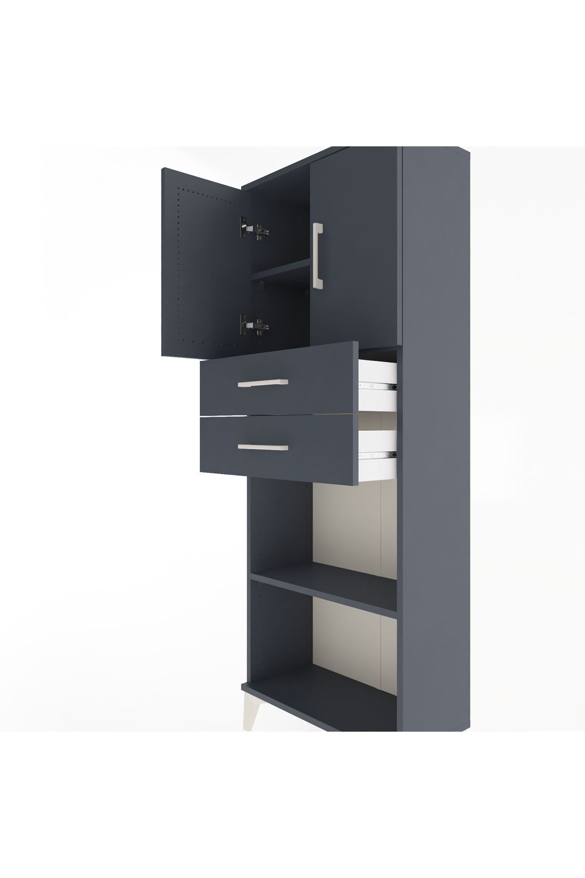 Arges Dolap 3 Raflı 2 Çekmeceli 2 Kapaklı 60x30x163 Antrasit-Antrasit