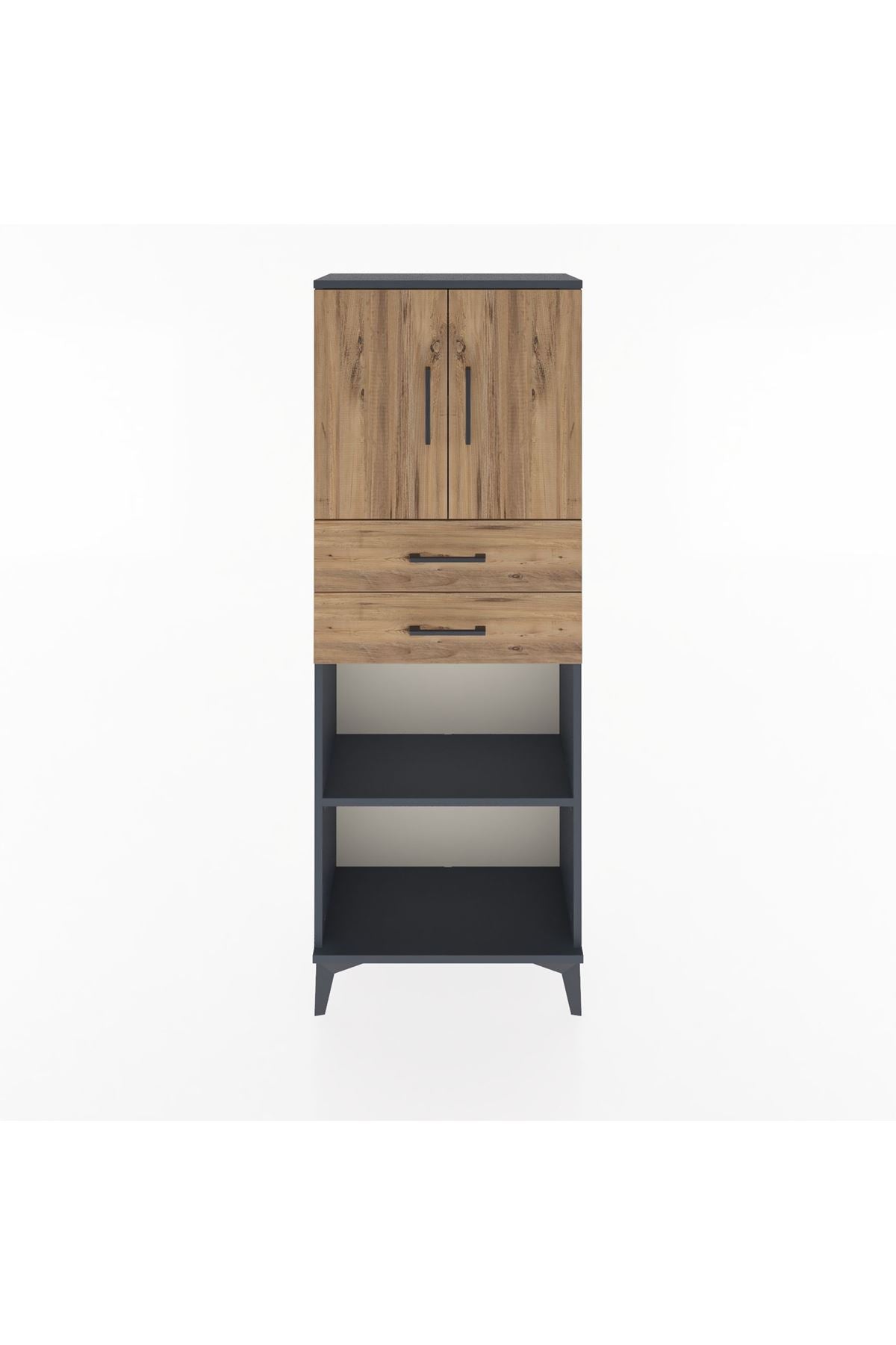 Arges Dolap 3 Raflı 2 Çekmeceli 2 Kapaklı 60x30x163 Antrasit-Çam