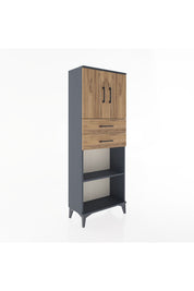 Arges Dolap 3 Raflı 2 Çekmeceli 2 Kapaklı 60x30x163 Antrasit-Çam