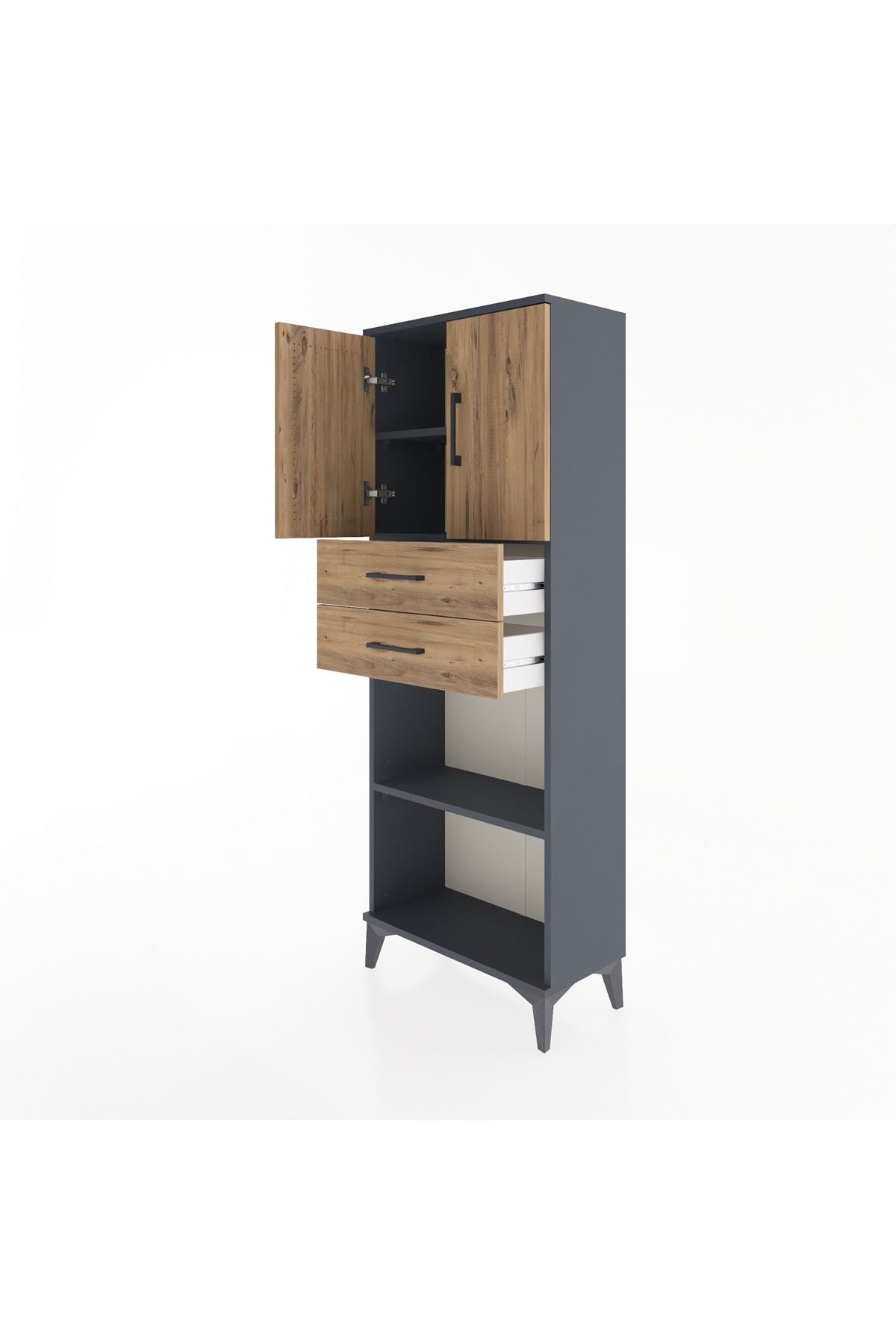 Arges Dolap 3 Raflı 2 Çekmeceli 2 Kapaklı 60x30x163 Antrasit-Çam