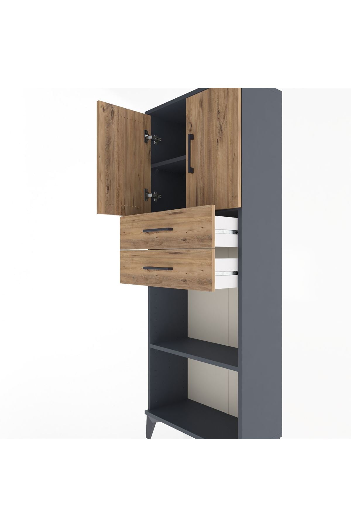 Arges Dolap 3 Raflı 2 Çekmeceli 2 Kapaklı 60x30x163 Antrasit-Çam
