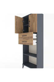 Arges Dolap 3 Raflı 2 Çekmeceli 2 Kapaklı 60x30x163 Antrasit-Çam