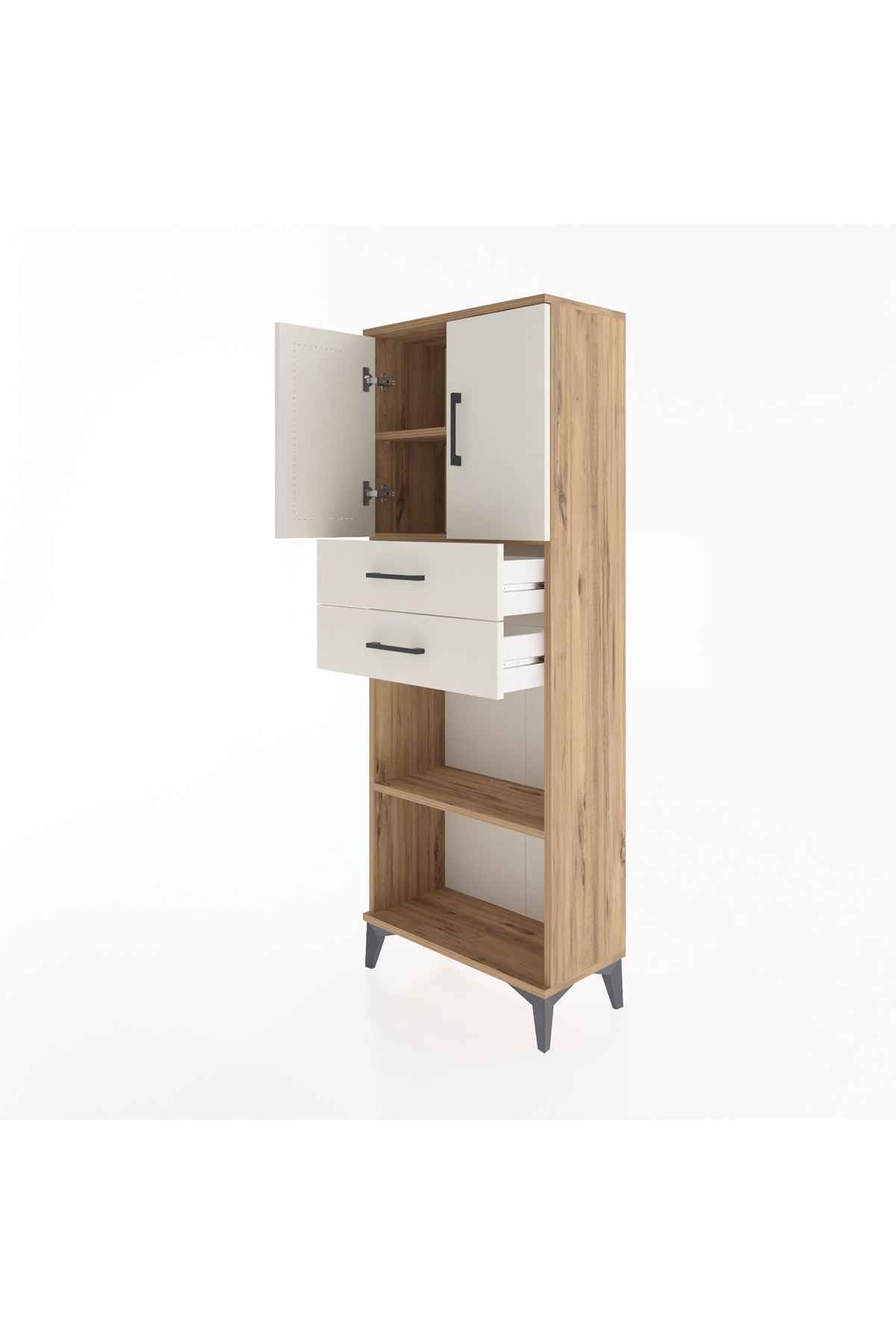 Arges Dolap 3 Raflı 2 Çekmeceli 2 Kapaklı 60x30x163 Çam-Aytaşı