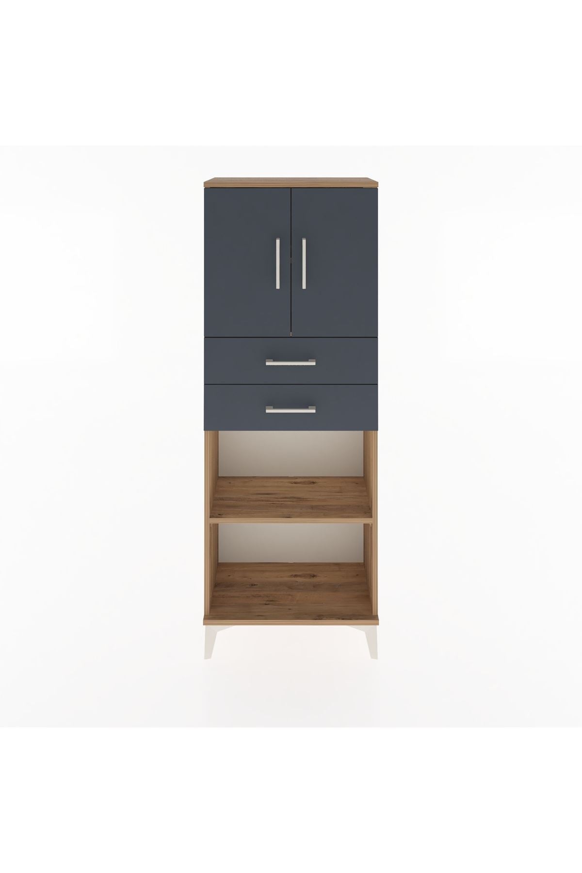 Arges Dolap 3 Raflı 2 Çekmeceli 2 Kapaklı 60x30x163 Çam-Antrasit