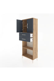 Arges Dolap 3 Raflı 2 Çekmeceli 2 Kapaklı 60x30x163 Çam-Antrasit