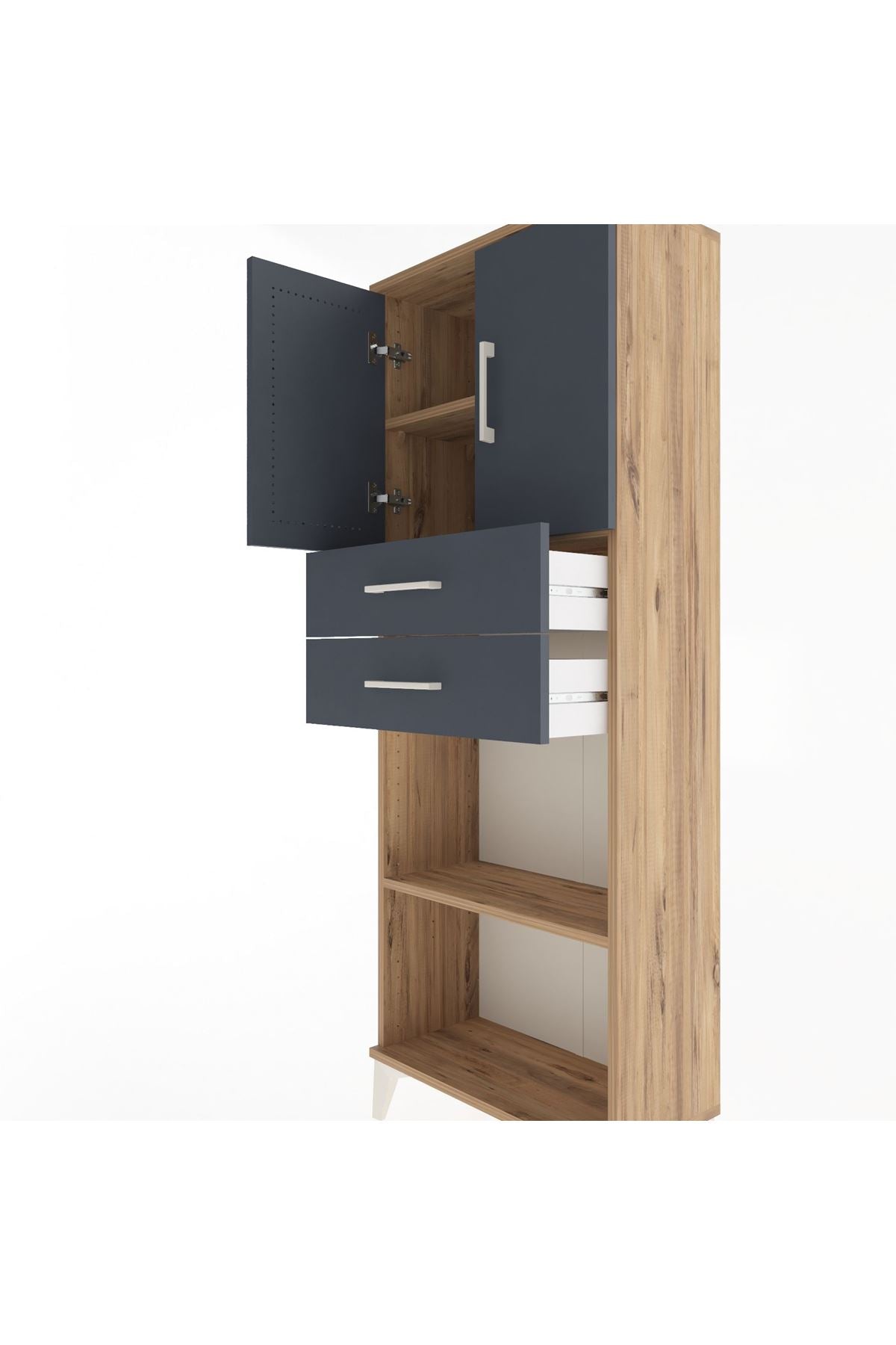 Arges Dolap 3 Raflı 2 Çekmeceli 2 Kapaklı 60x30x163 Çam-Antrasit