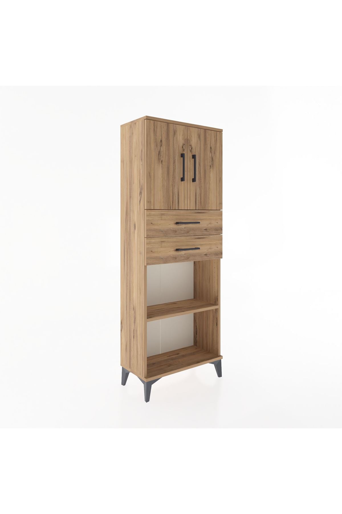 Arges Dolap 3 Raflı 2 Çekmeceli 2 Kapaklı 60x30x163 Çam-Çam