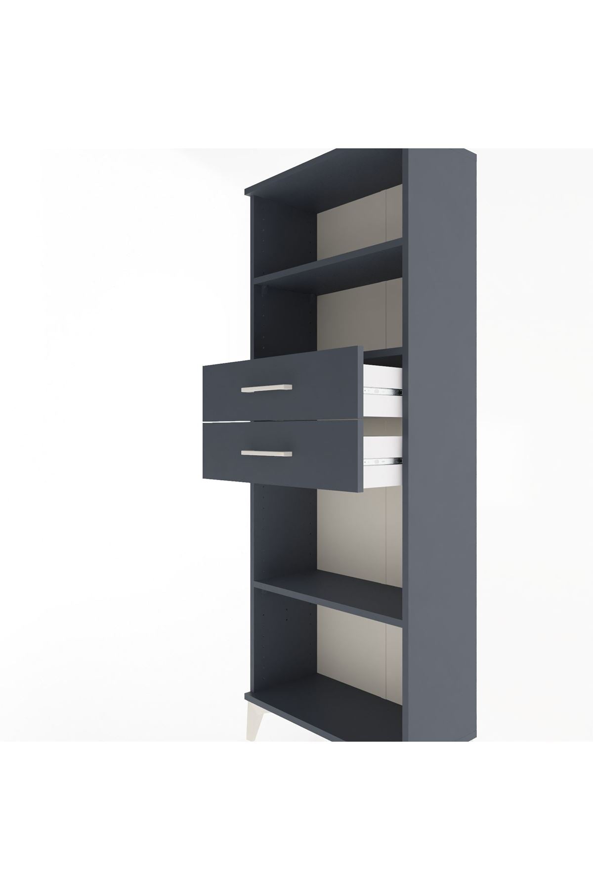 Arges Dolap 3 Raflı 2 Çekmeceli 60x30x163 Antrasit-Antrasit
