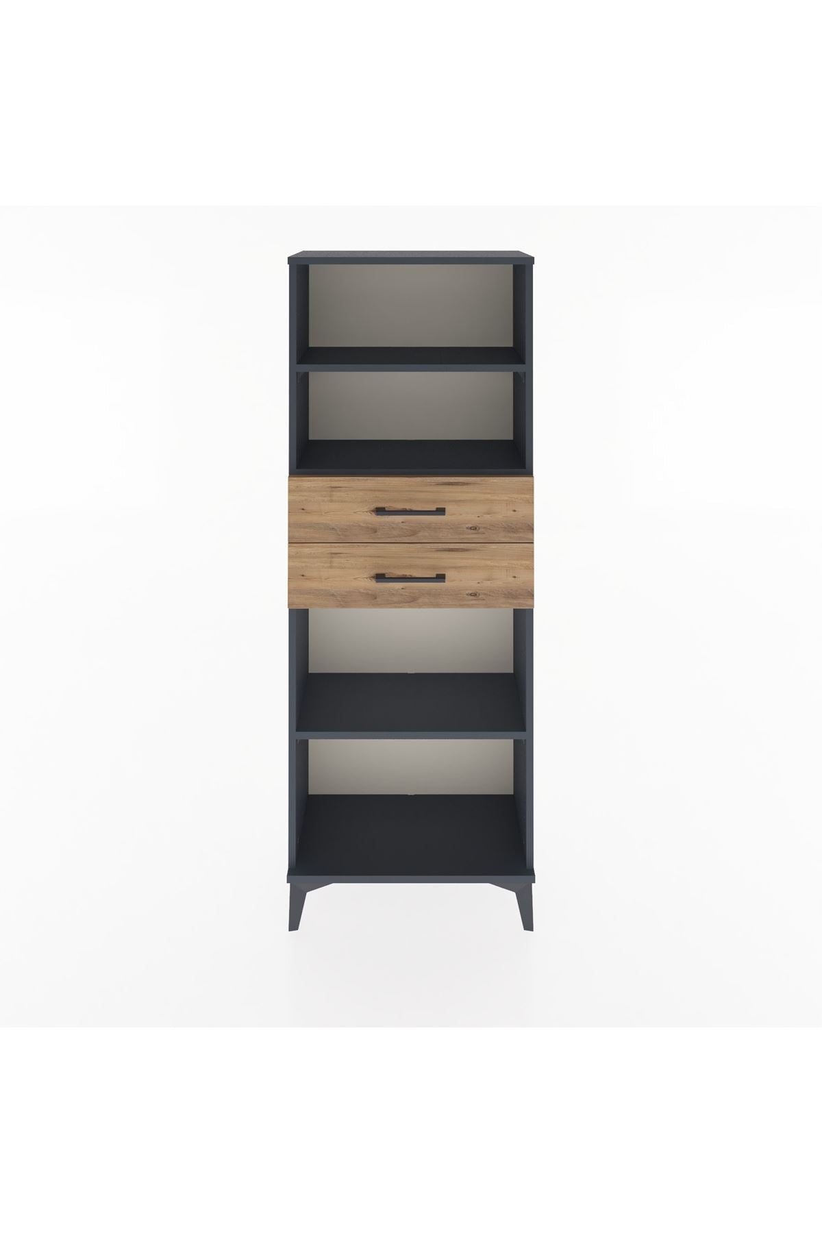 Arges Dolap 3 Raflı 2 Çekmeceli 60x30x163 Antrasit-Çam