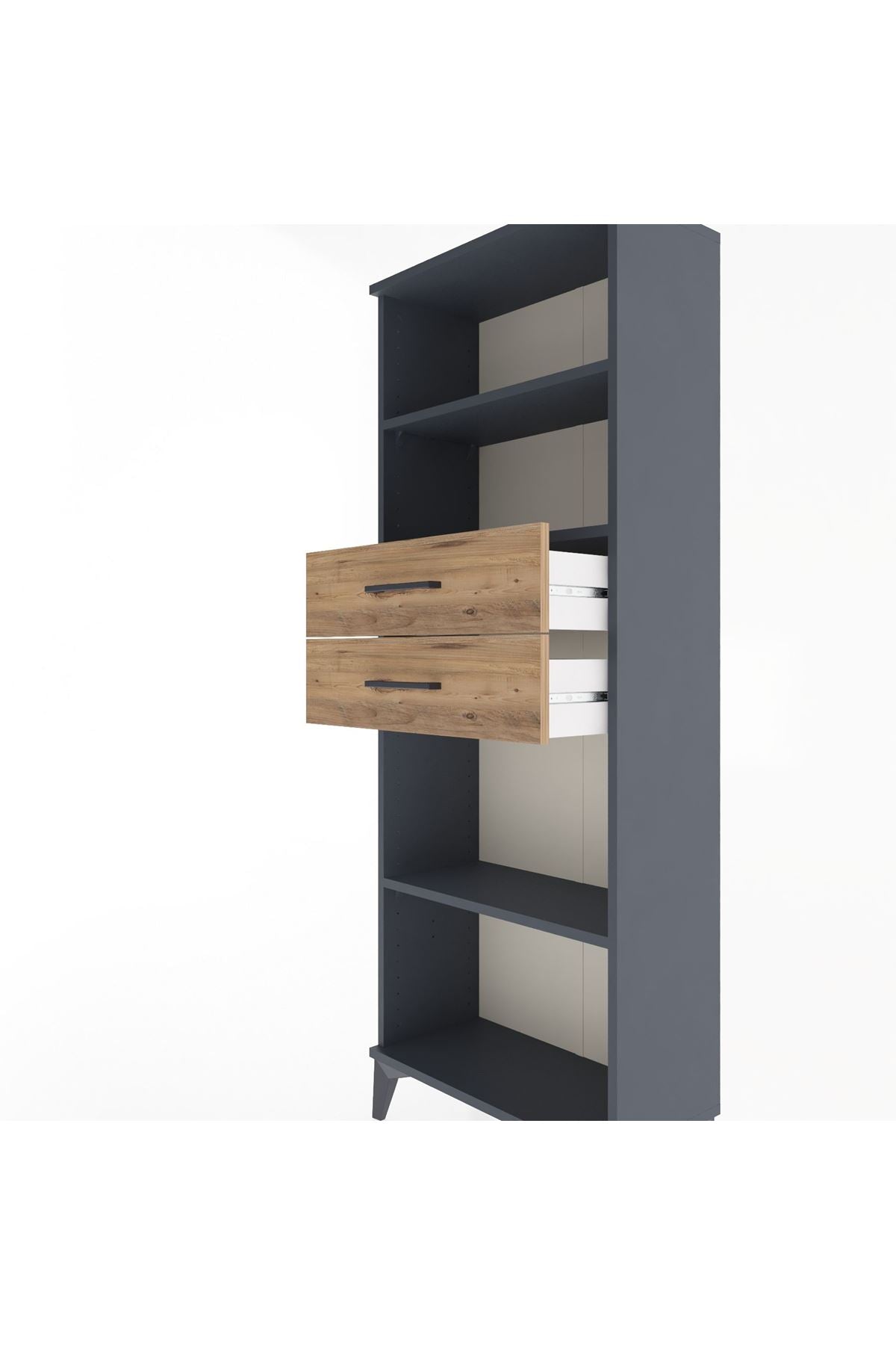 Arges Dolap 3 Raflı 2 Çekmeceli 60x30x163 Antrasit-Çam