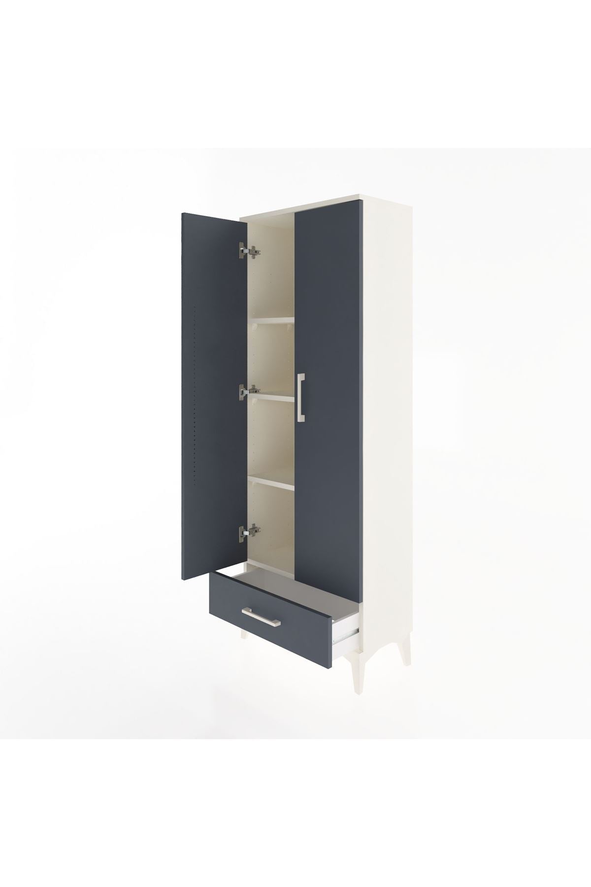 Arges Dolap 4 Raflı Tek Çekmeceli 2 Kapaklı 60x30x163 Aytaşı-Antrasit