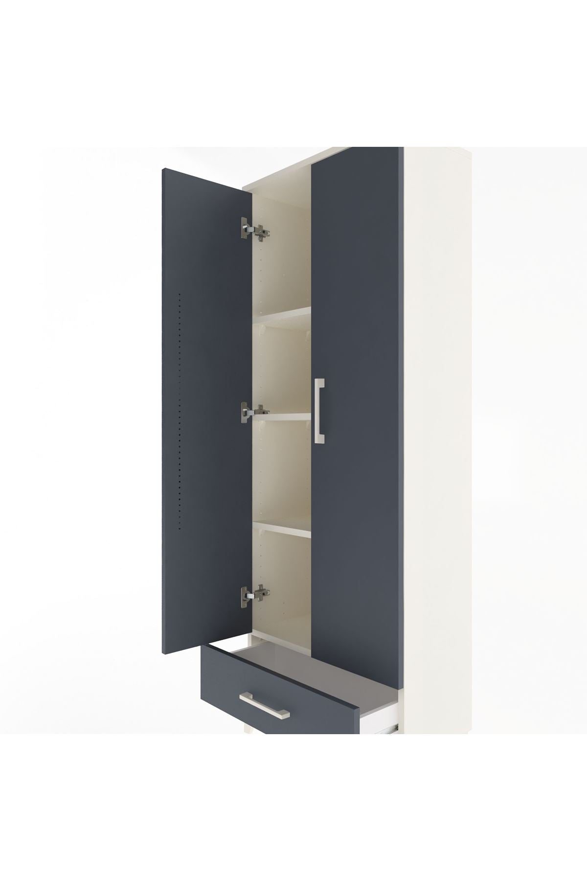 Arges Dolap 4 Raflı Tek Çekmeceli 2 Kapaklı 60x30x163 Aytaşı-Antrasit