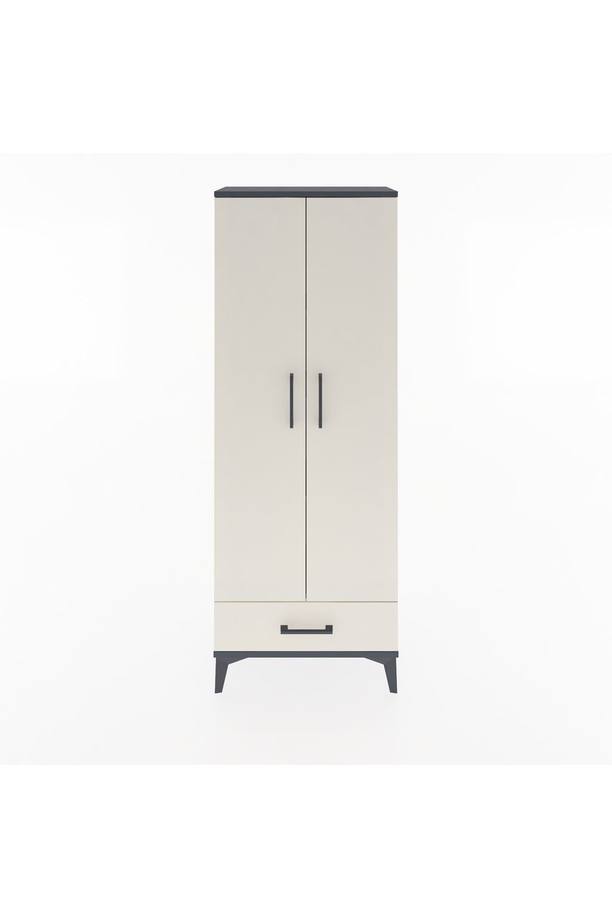 Arges Dolap 4 Raflı Tek Çekmeceli 2 Kapaklı 60x30x163 Antrasit-Aytaşı