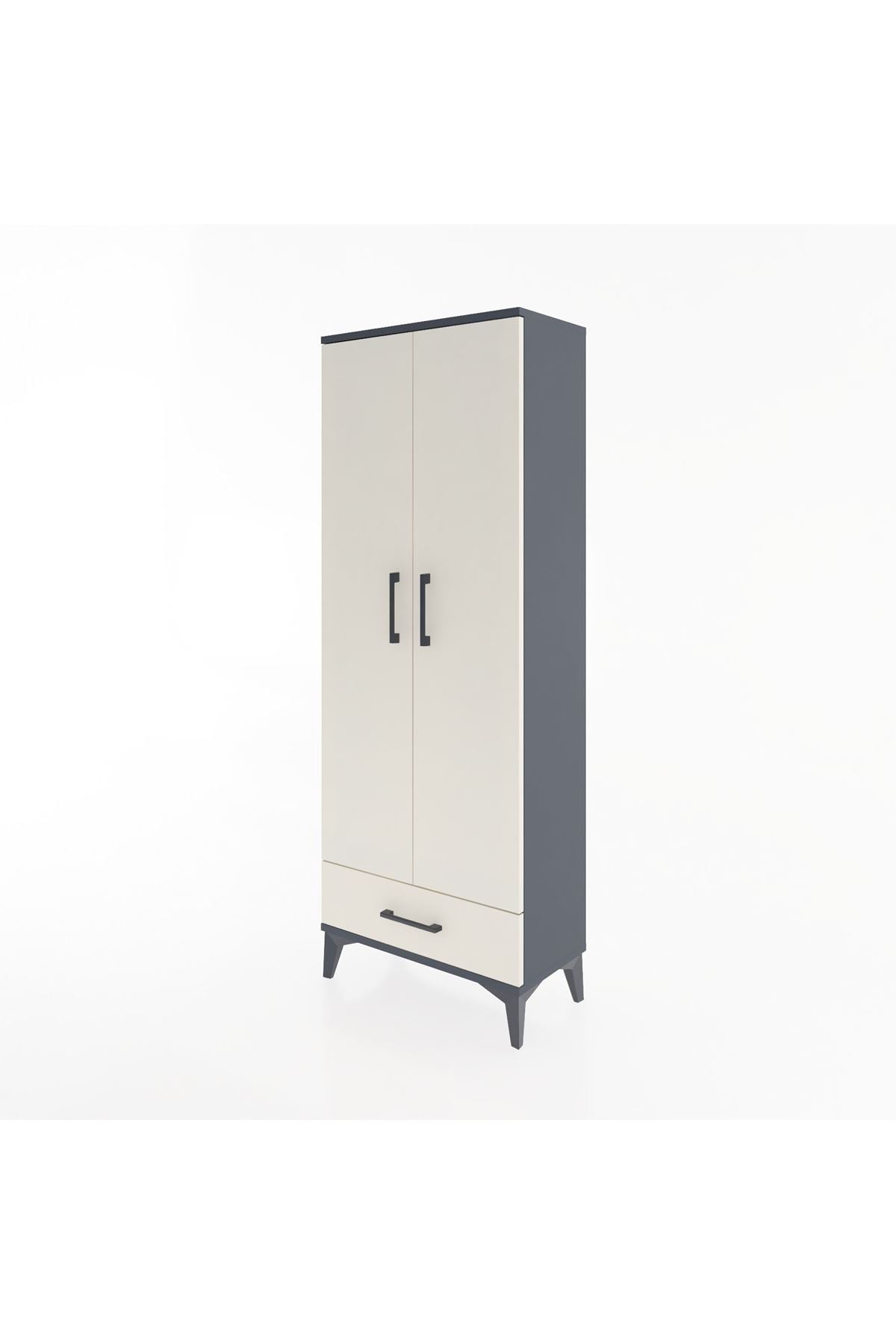 Arges Dolap 4 Raflı Tek Çekmeceli 2 Kapaklı 60x30x163 Antrasit-Aytaşı