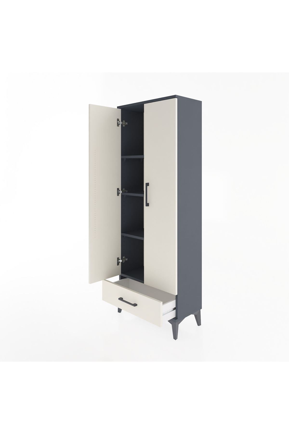 Arges Dolap 4 Raflı Tek Çekmeceli 2 Kapaklı 60x30x163 Antrasit-Aytaşı