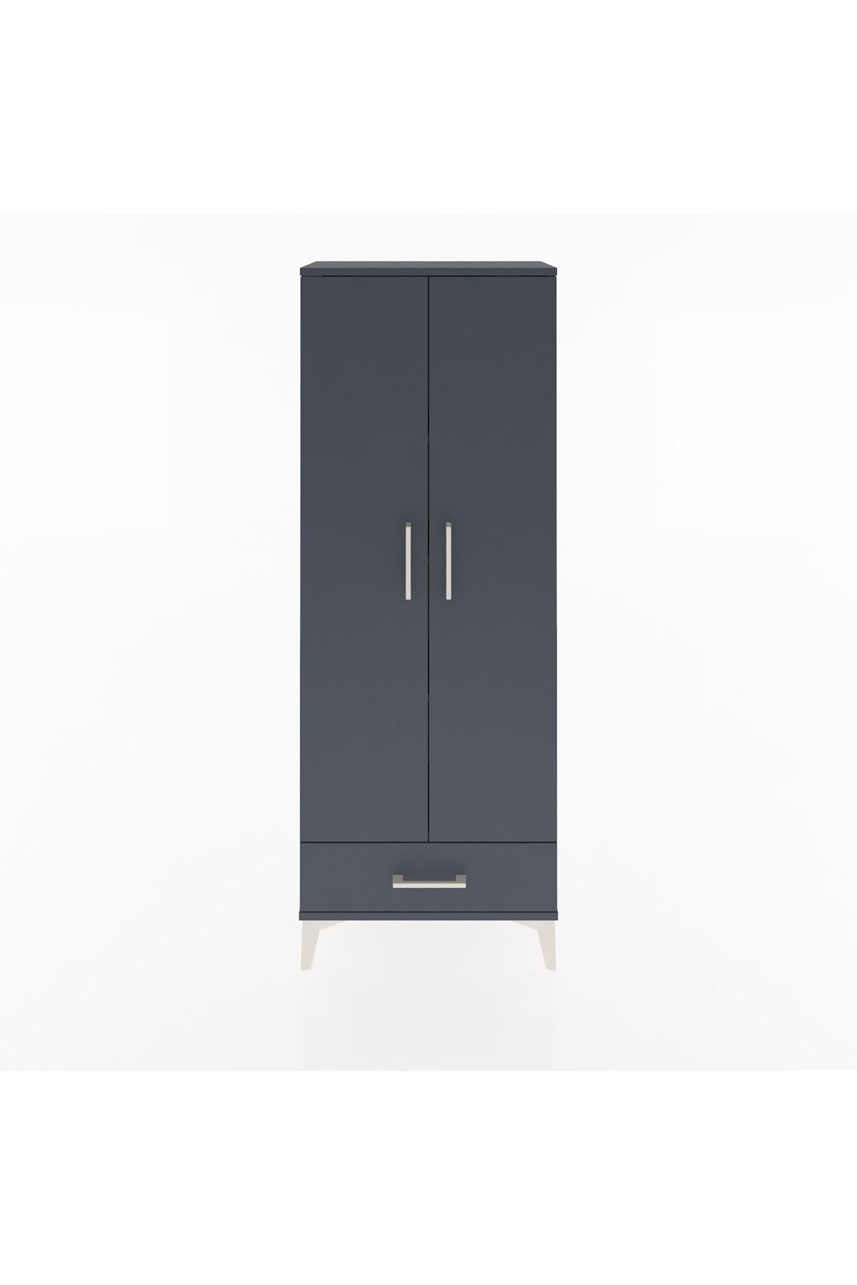 Arges Dolap 4 Raflı Tek Çekmeceli 2 Kapaklı 60x30x163 Antrasit-Antrasit