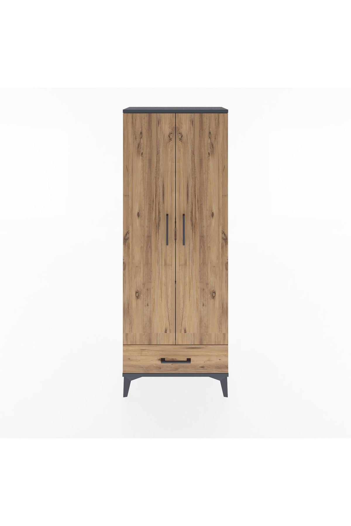 Arges Dolap 4 Raflı Tek Çekmeceli 2 Kapaklı 60x30x163 Antrasit-Çam