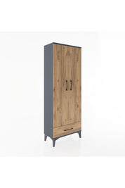 Arges Dolap 4 Raflı Tek Çekmeceli 2 Kapaklı 60x30x163 Antrasit-Çam