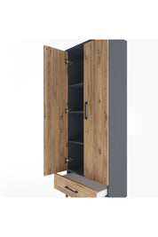 Arges Dolap 4 Raflı Tek Çekmeceli 2 Kapaklı 60x30x163 Antrasit-Çam