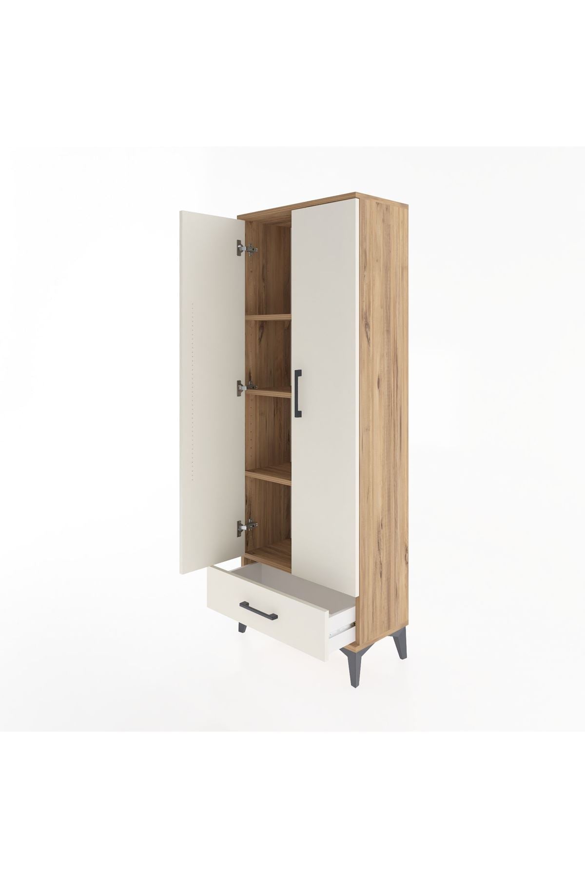 Arges Dolap 4 Raflı Tek Çekmeceli 2 Kapaklı 60x30x163 Çam-Aytaşı